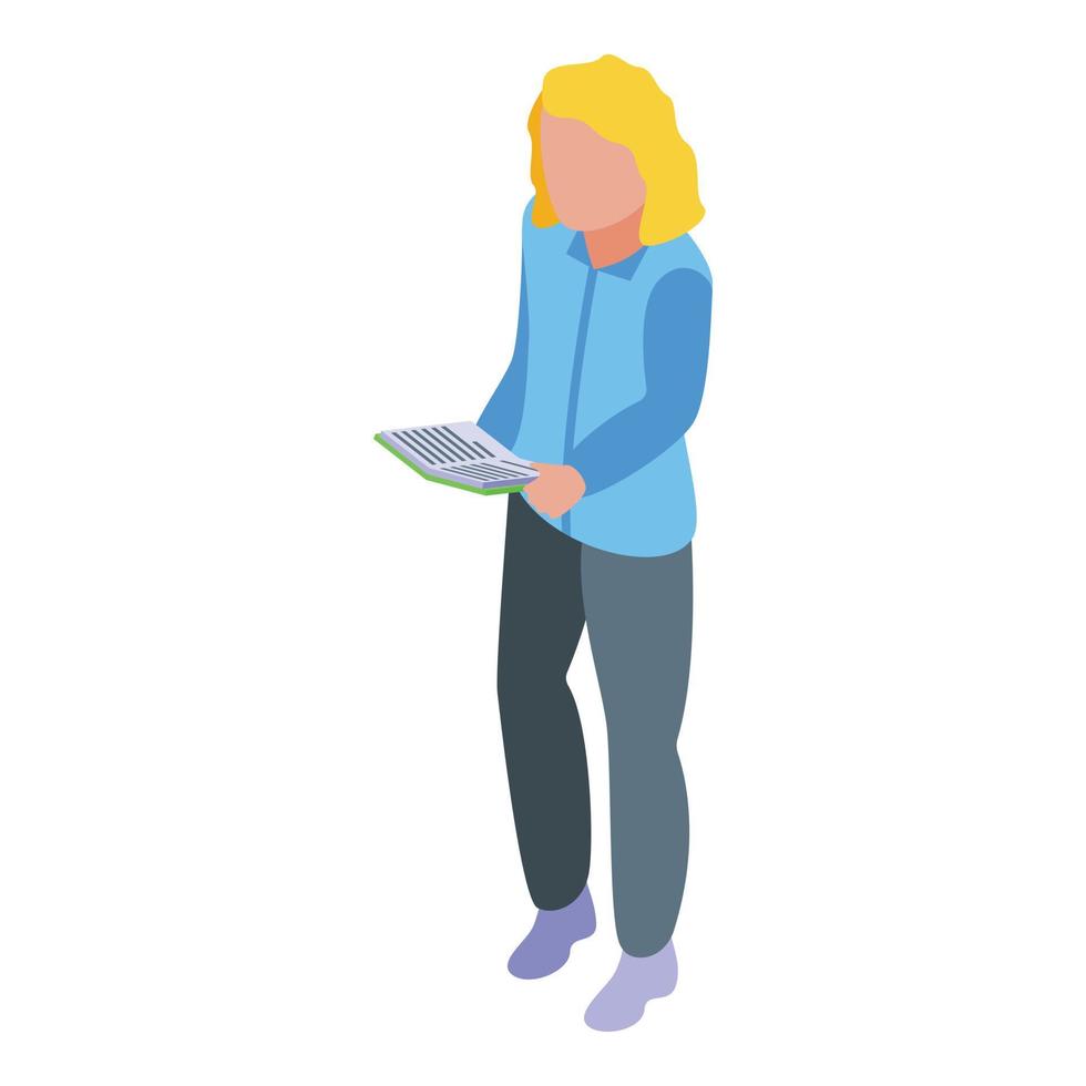 Reading girl icon, isometric style vector