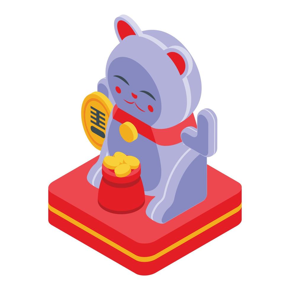 Oriental lucky cat icon, isometric style vector