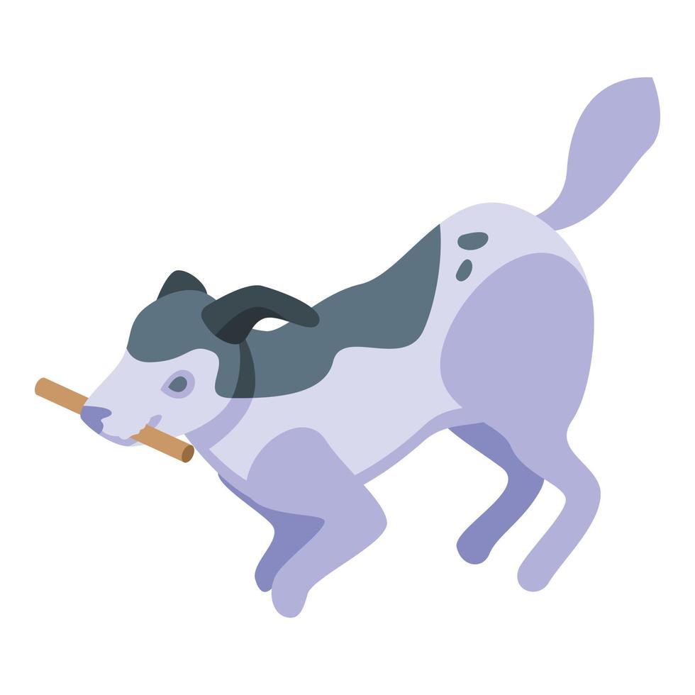 Wood stick playful dog icon, isometric style vector