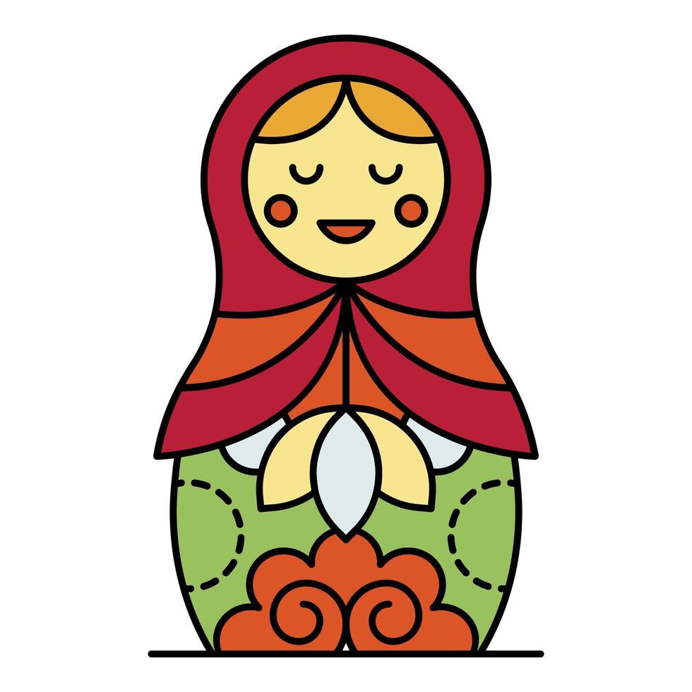 Russian nesting girl icon color outline vector