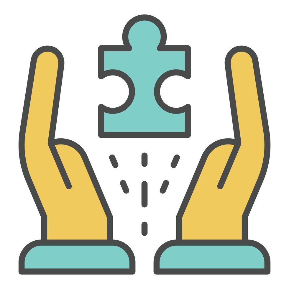 Hands hold one puzzle icon color outline vector