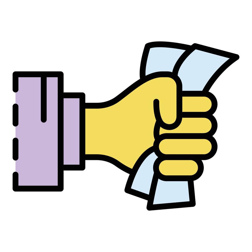 Hand bribery banknote icon color outline vector