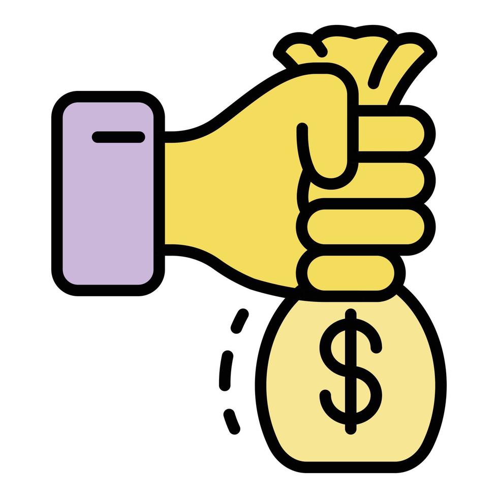 Hand take bribery money bag icon color outline vector