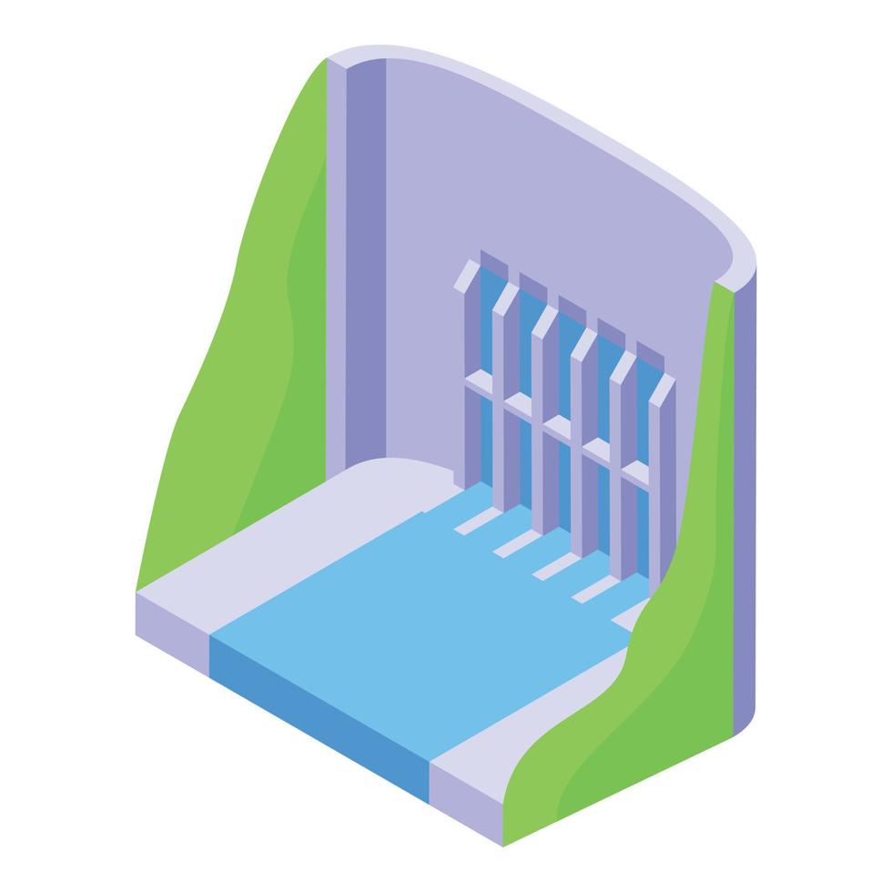 Aqua energy dam icon, isometric style vector