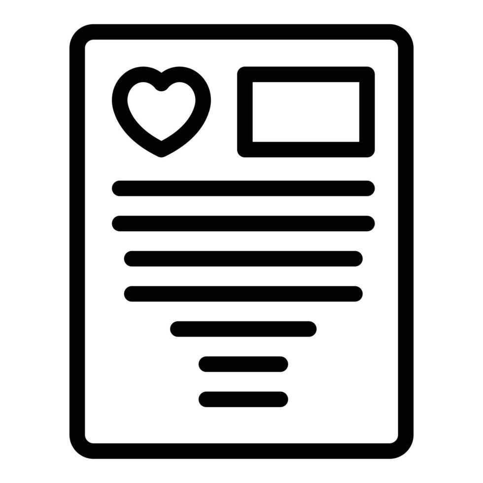 vector de contorno de icono de carta de amor. sobre de correo