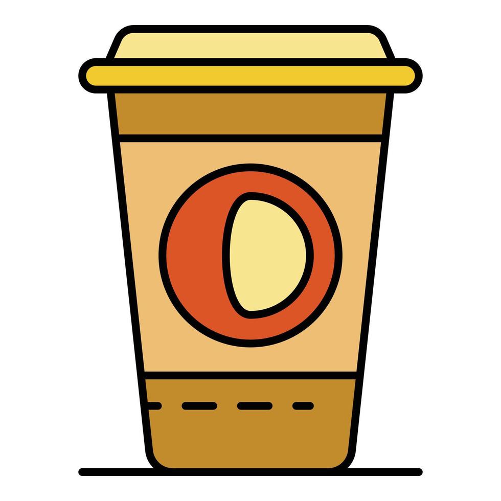 vector de contorno de color de icono de vaso de plástico de café