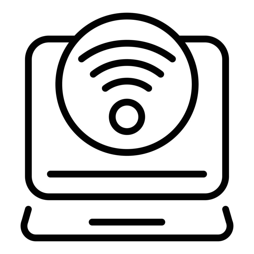 Laptop wifi icon, outline style vector
