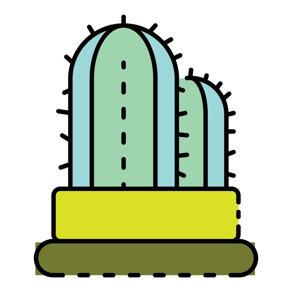 Garden cactus pot icon color outline vector