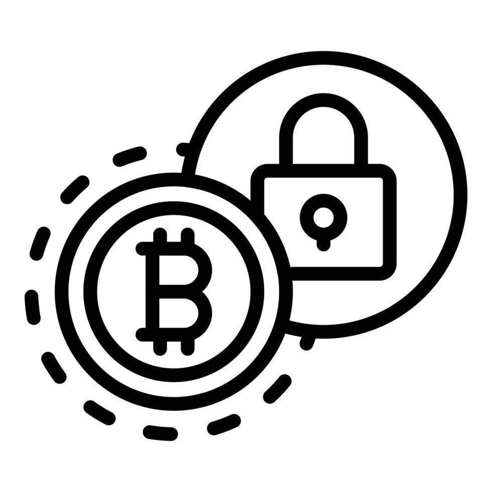 Lock bitcoin icon, outline style vector