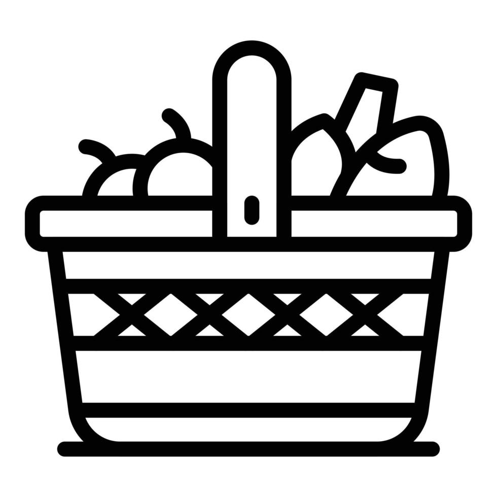 icono de cesta de picnic para acampar, estilo de esquema vector