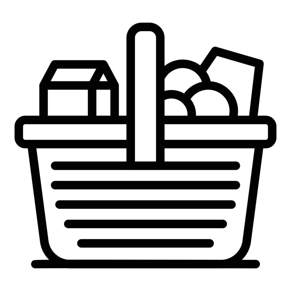 icono de cesta de picnic de primavera, estilo de esquema vector