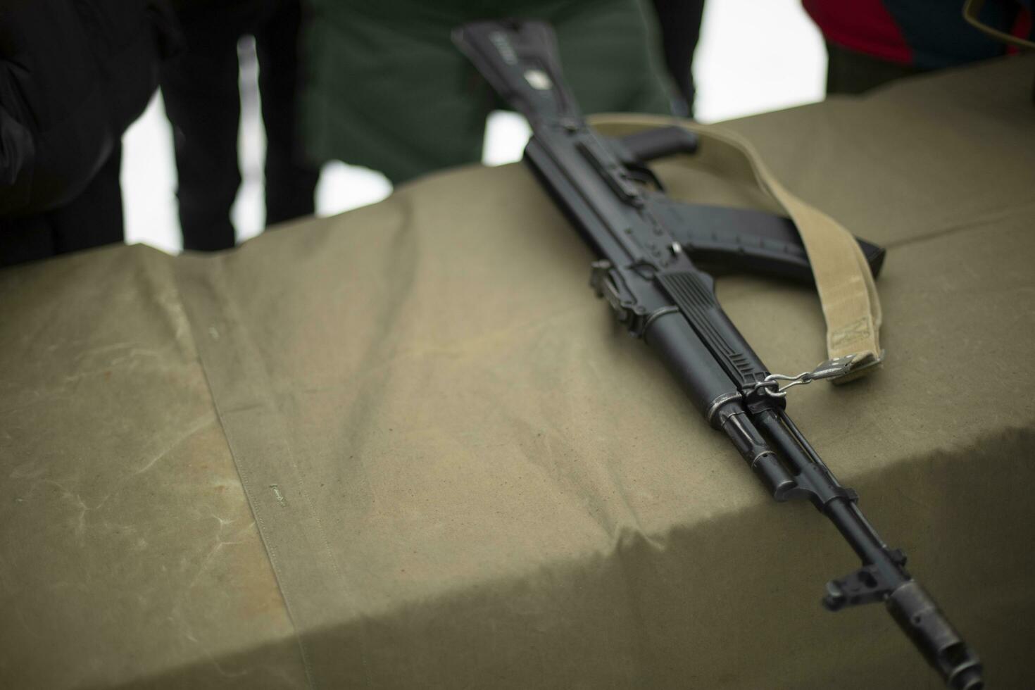 Military training in Russia. Firearm. Shooting training. Machine on table. photo