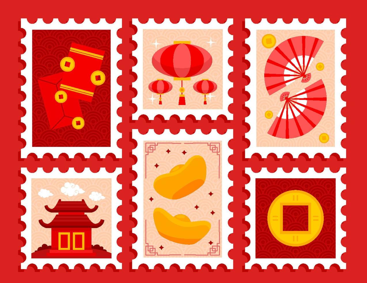Chinese New Year Stamp Collections vector