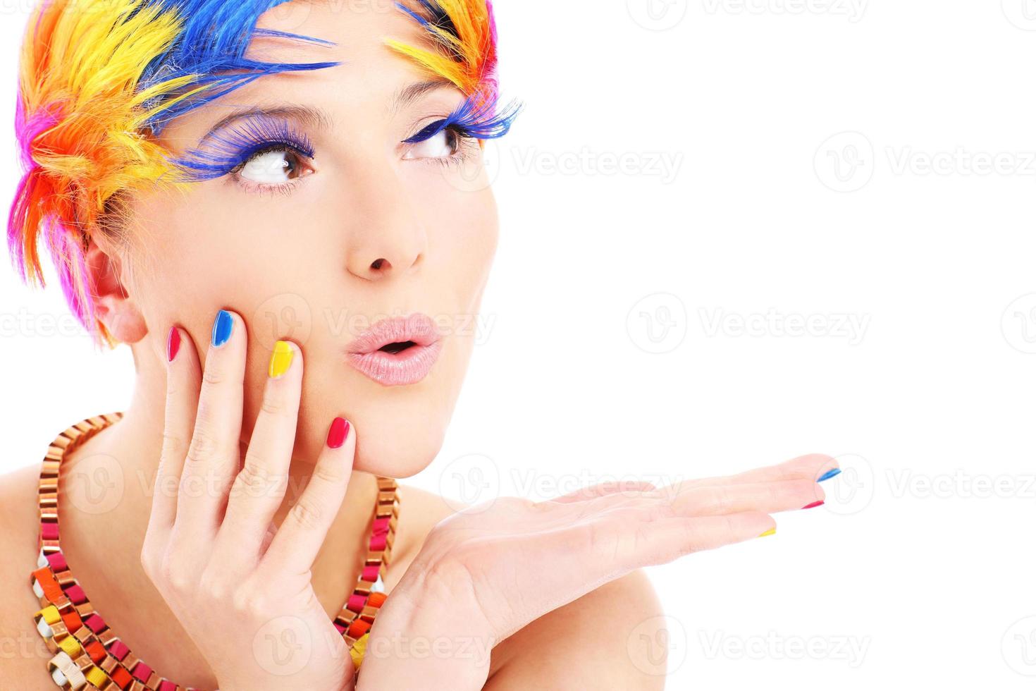 Woman face and color hairs photo