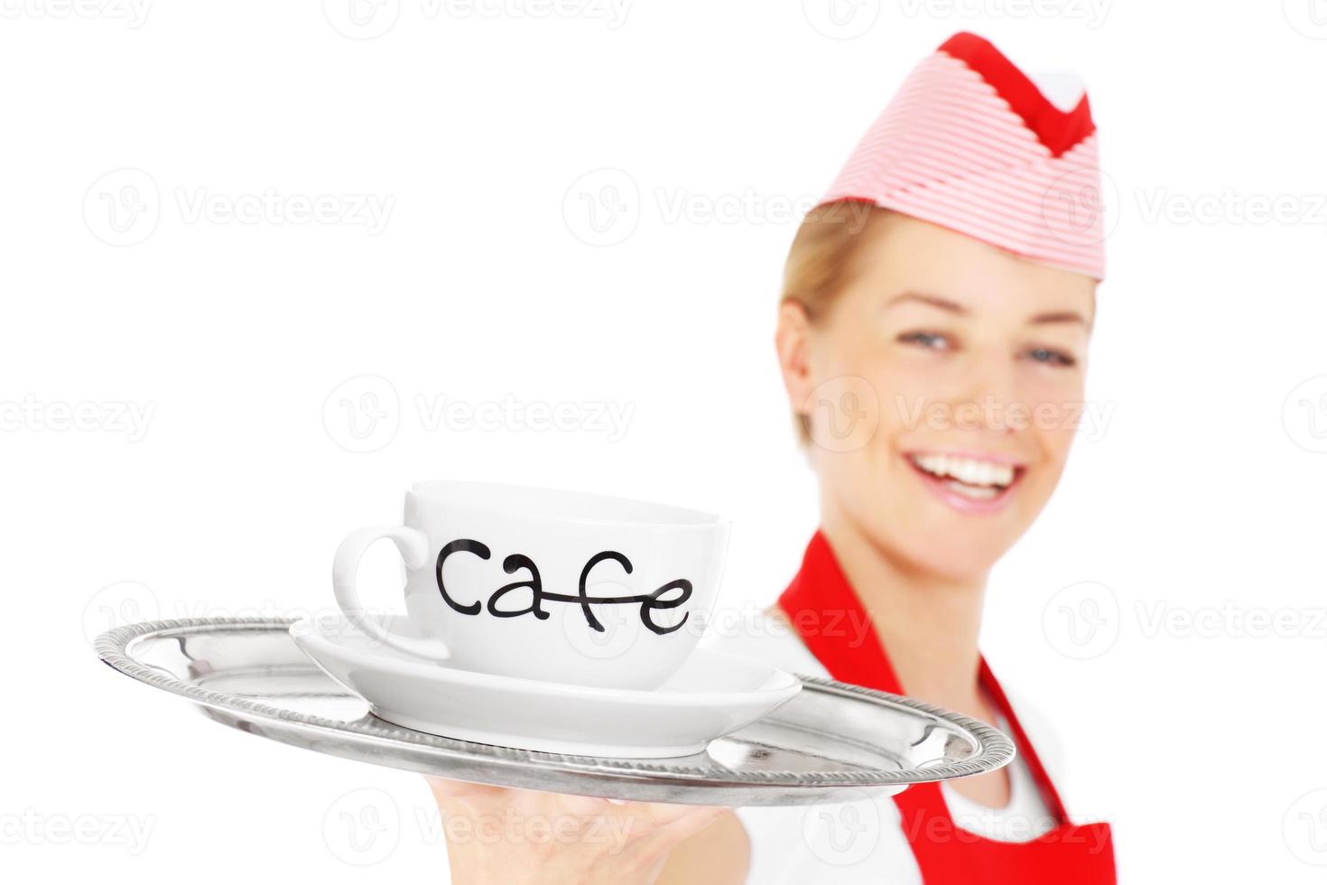 Happy waitress with coffee photo