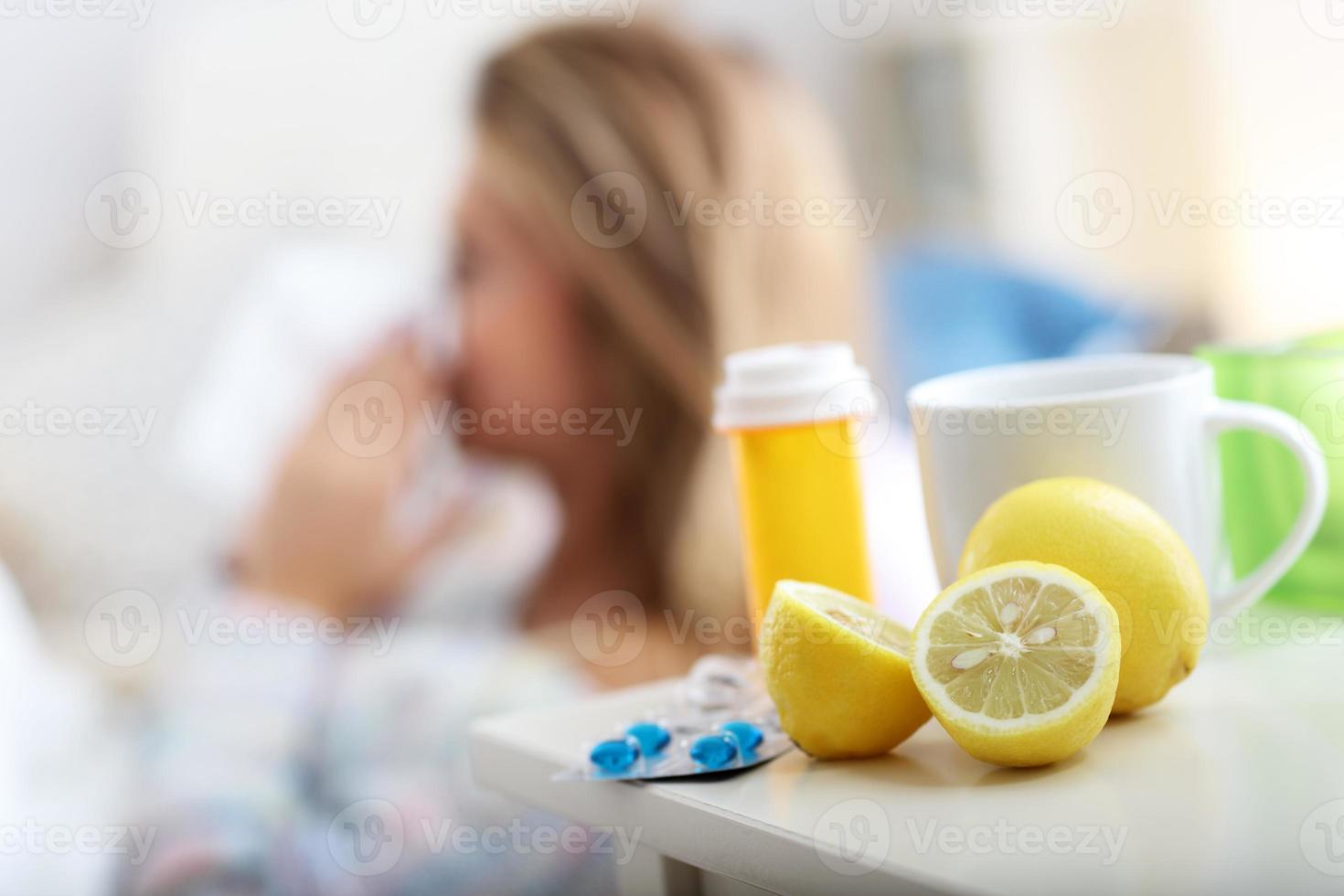 Sick woman at home photo