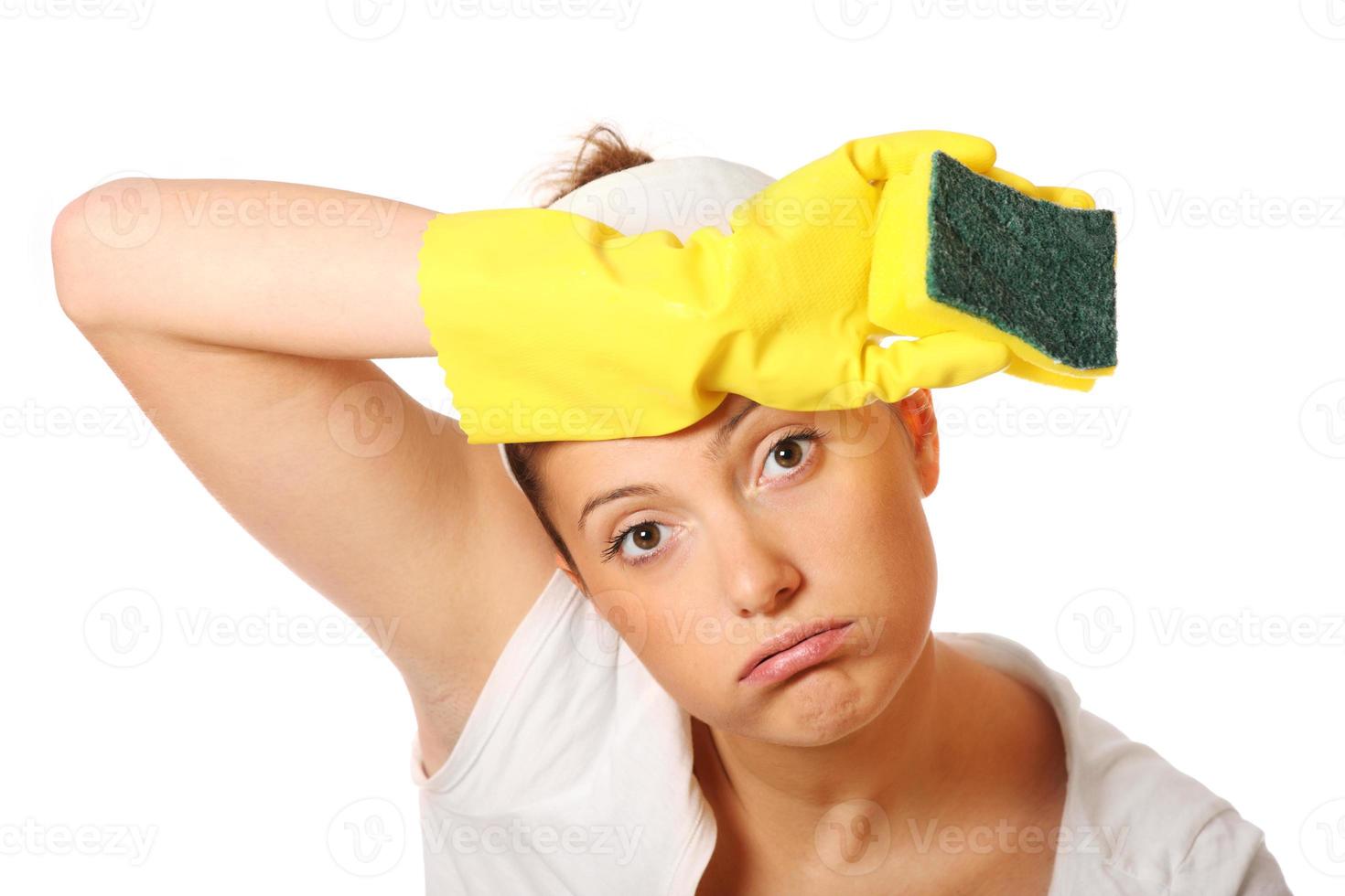 Tired woman cleaning photo