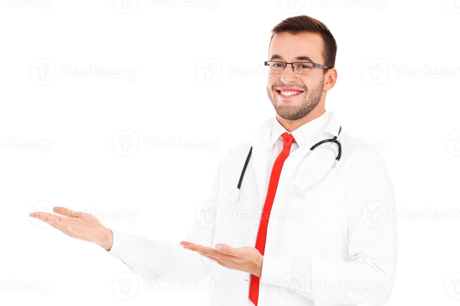 Happy doctor doing presentation photo