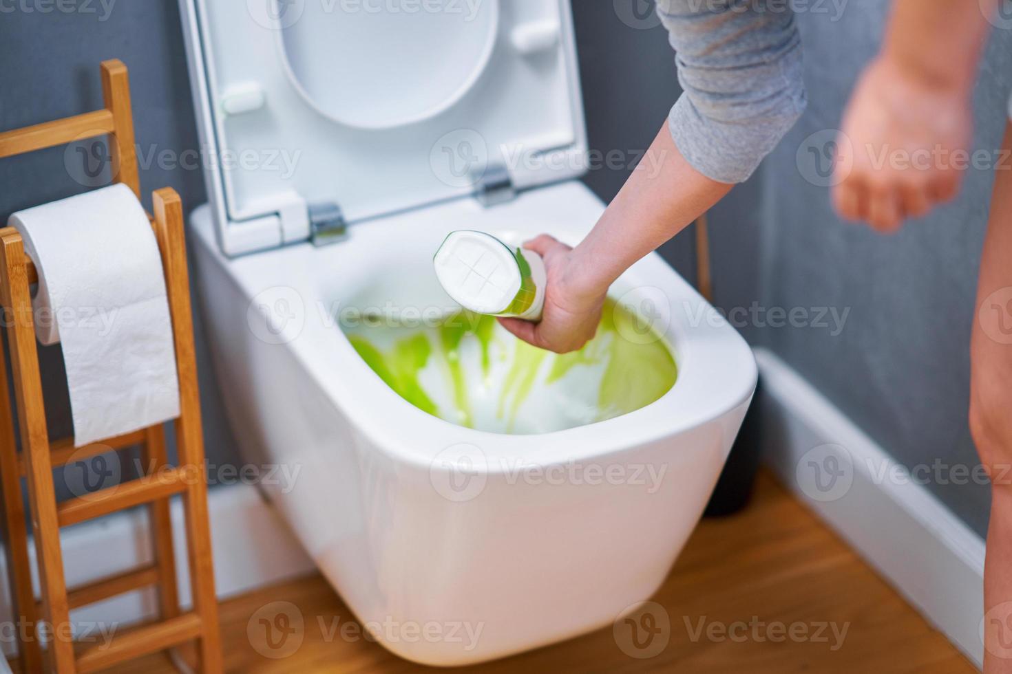 Picture of cleaning toilet seat with chemicals photo
