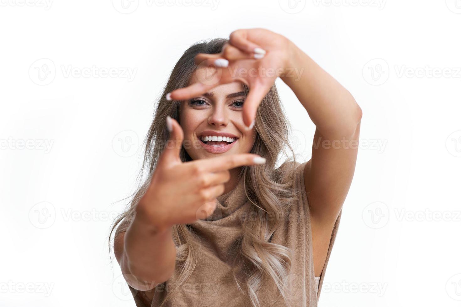 Beautiful adult woman portrait. Studio shot, isolated on white background photo