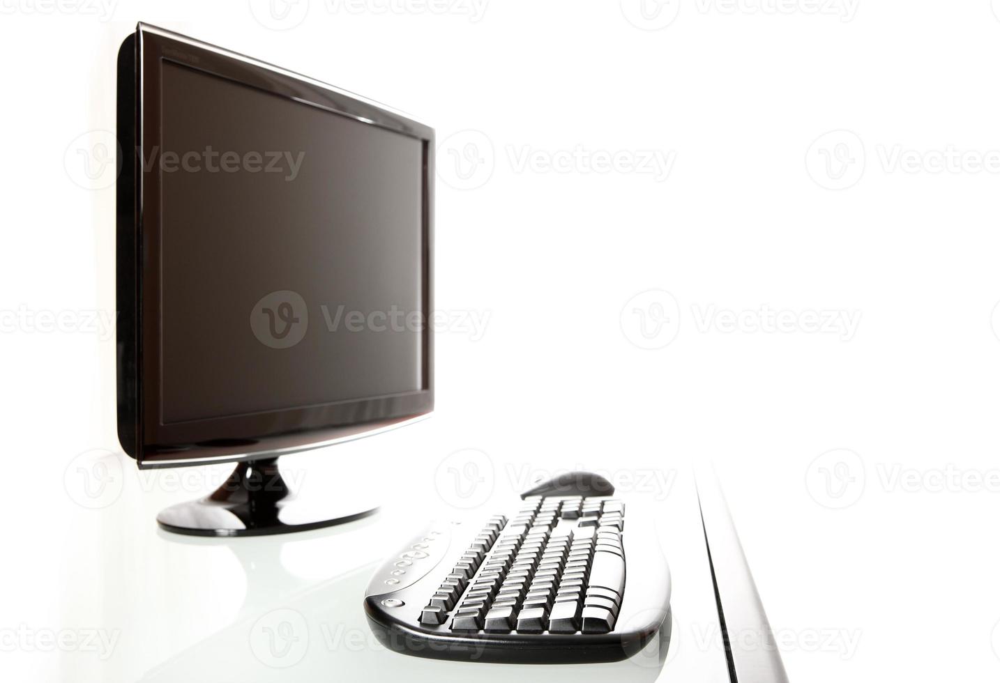 Modern office with computer on white background photo