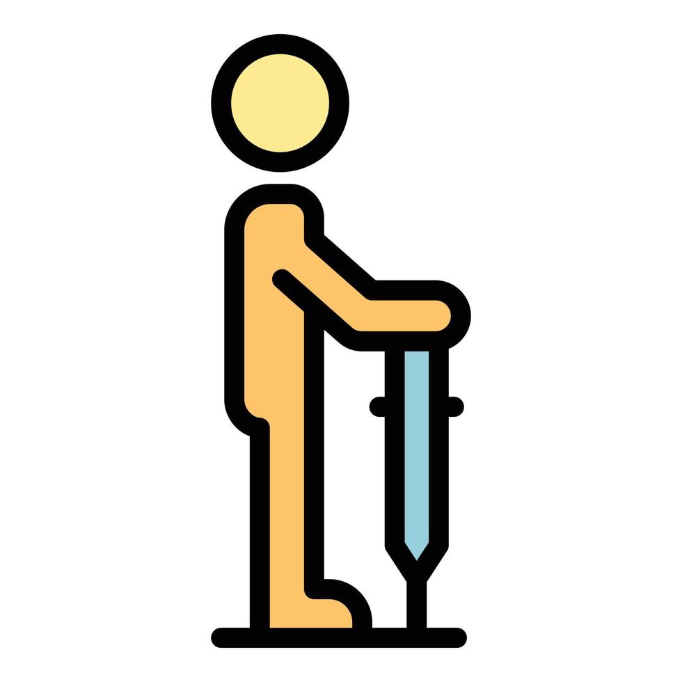 Inclusive education boy with crutches icon color outline vector