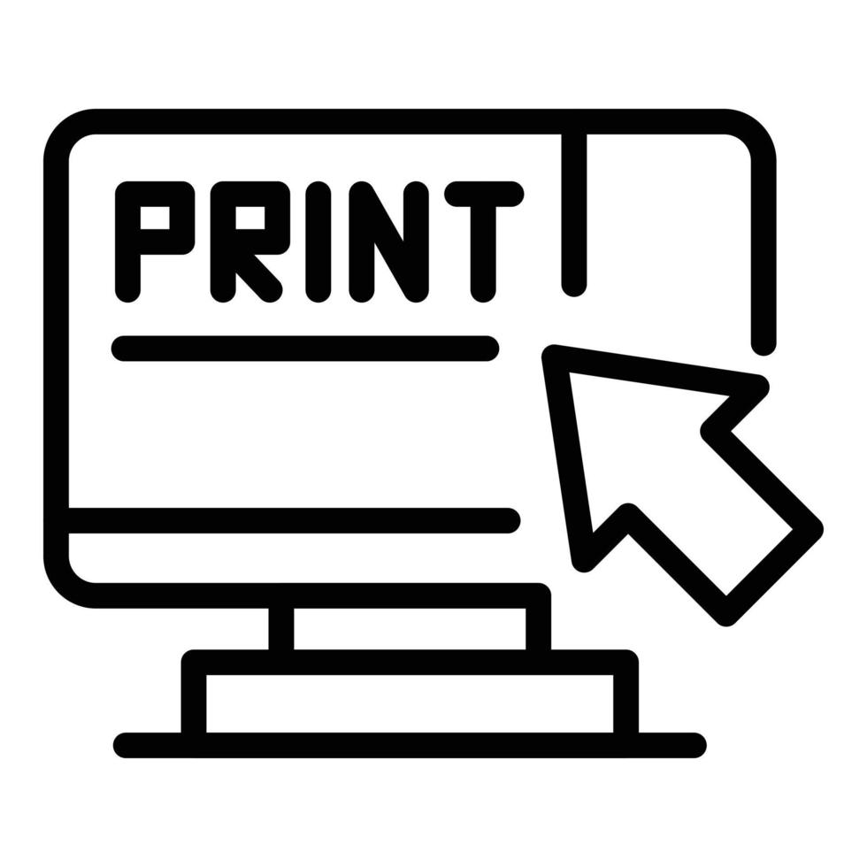 Monitor print icon, outline style vector