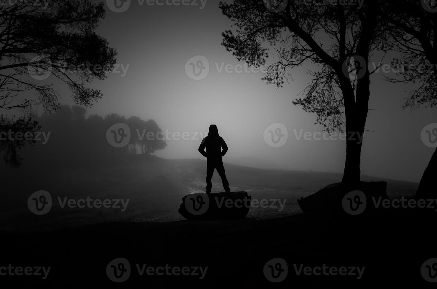 Man in forest in the dark photo