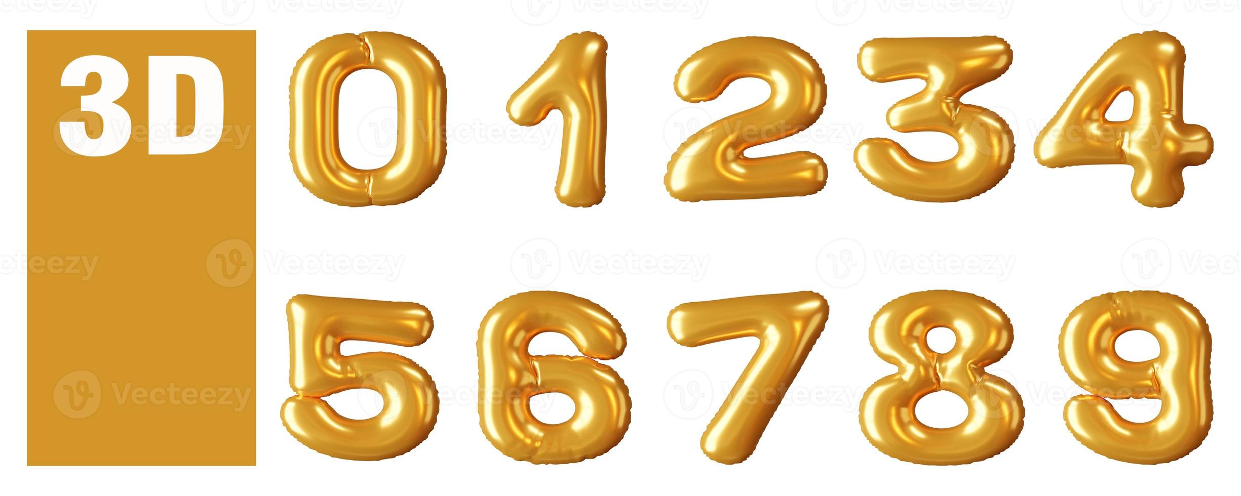 Numbers from gold balloons isolated on white background photo