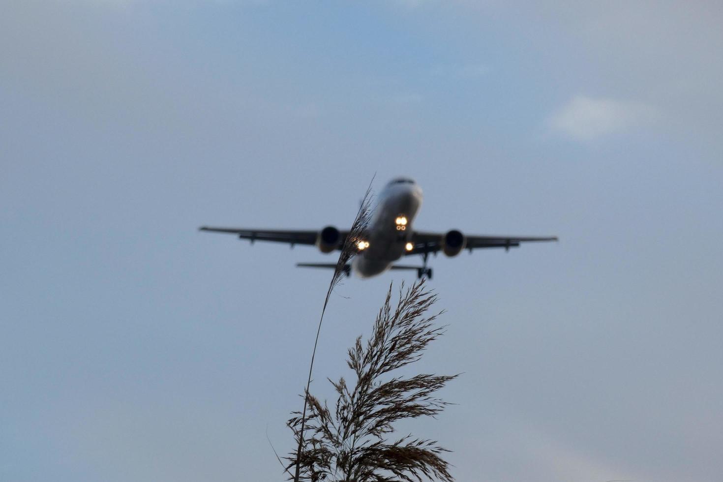 avión que despega o aterriza en un aeropuerto foto