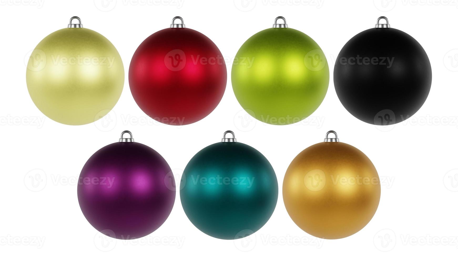 Set of Christmas balls baubles. Christmas ornament set isolated on white background. 3D rendering. photo