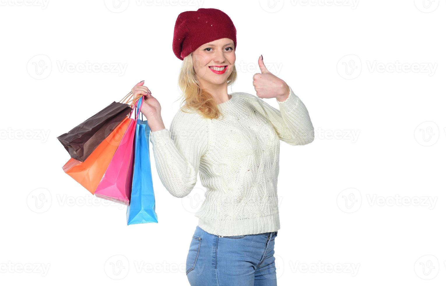 Young Modern Beautiful woman with a lot of shopping bags photo