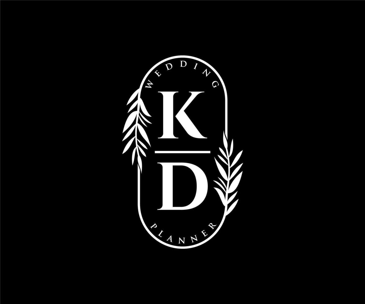 KD Initials letter Wedding monogram logos collection, hand drawn modern minimalistic and floral templates for Invitation cards, Save the Date, elegant identity for restaurant, boutique, cafe in vector