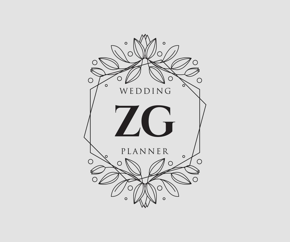 ZG Initials letter Wedding monogram logos collection, hand drawn modern minimalistic and floral templates for Invitation cards, Save the Date, elegant identity for restaurant, boutique, cafe in vector