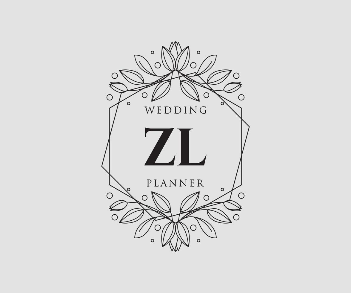 colección de logotipos de monograma de boda con letras iniciales zl, plantillas florales y minimalistas modernas dibujadas a mano para tarjetas de invitación, guardar la fecha, identidad elegante para restaurante, boutique, café en vector