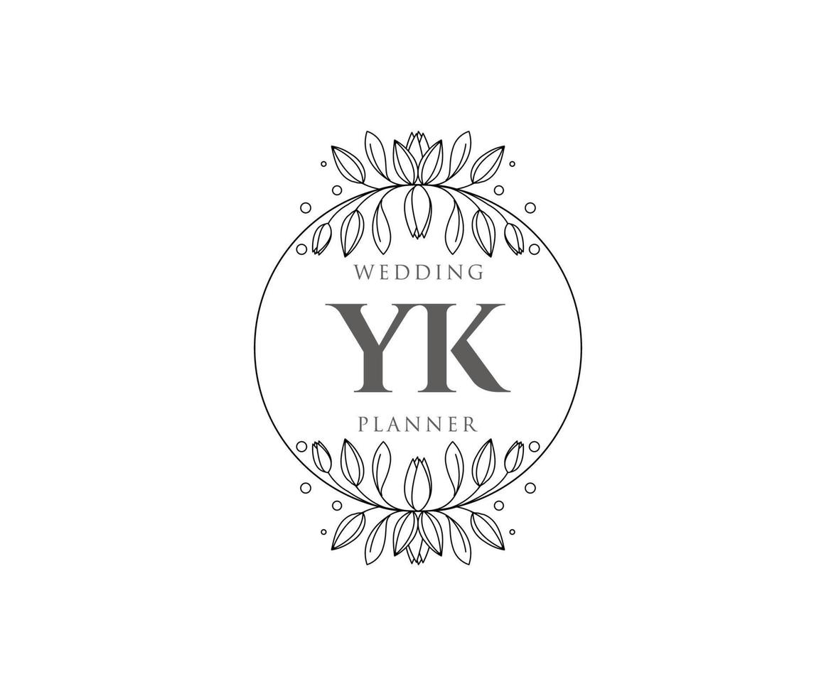 colección de logotipos de monograma de boda con letras iniciales de yk, plantillas florales y minimalistas modernas dibujadas a mano para tarjetas de invitación, guardar la fecha, identidad elegante para restaurante, boutique, café en vector