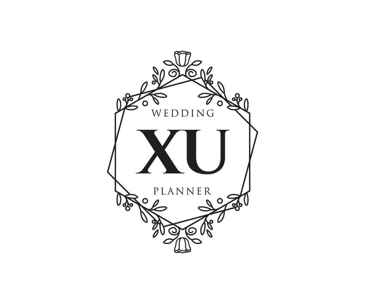 XU Initials letter Wedding monogram logos collection, hand drawn modern minimalistic and floral templates for Invitation cards, Save the Date, elegant identity for restaurant, boutique, cafe in vector