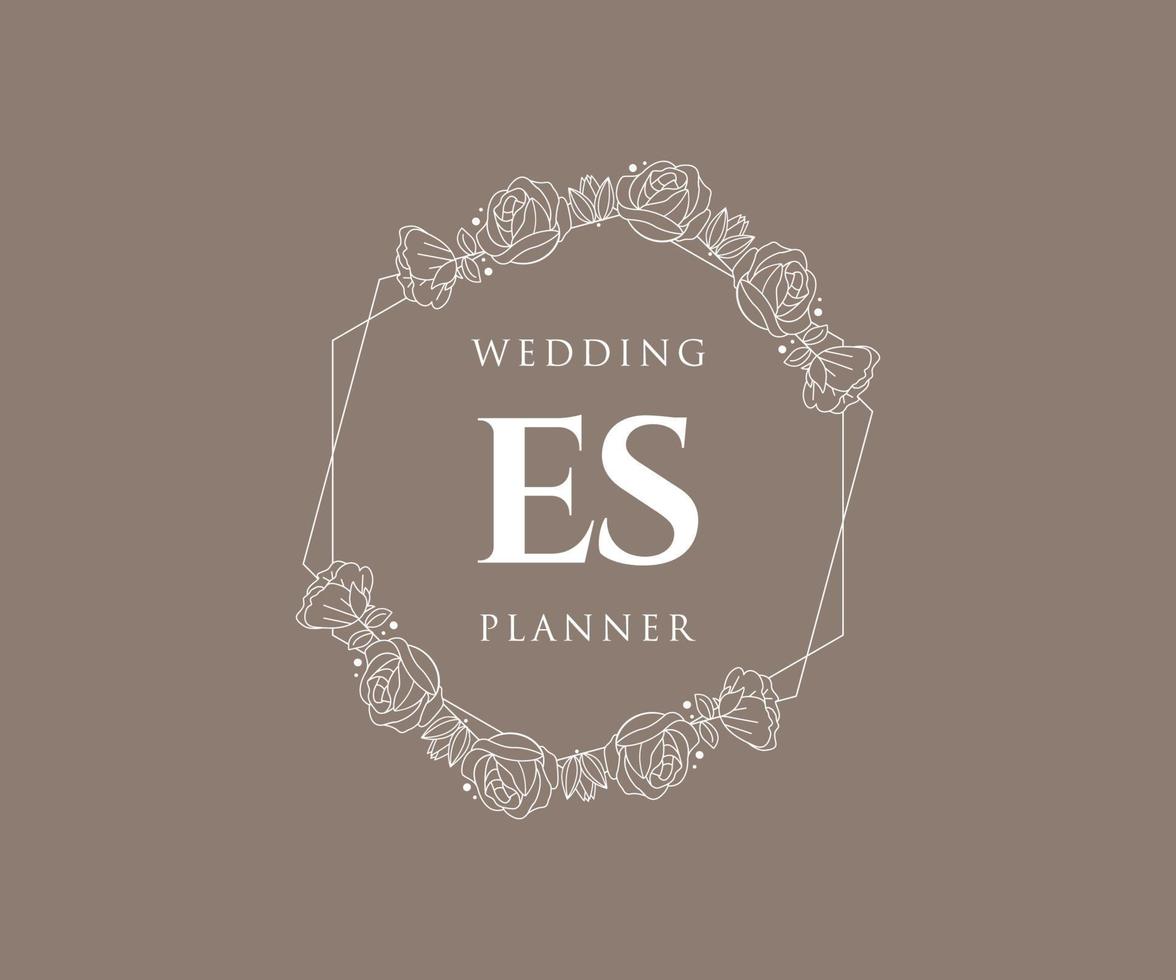 colección de logotipos de monograma de boda con letras iniciales es, plantillas florales y minimalistas modernas dibujadas a mano para tarjetas de invitación, guardar la fecha, identidad elegante para restaurante, boutique, café en vector