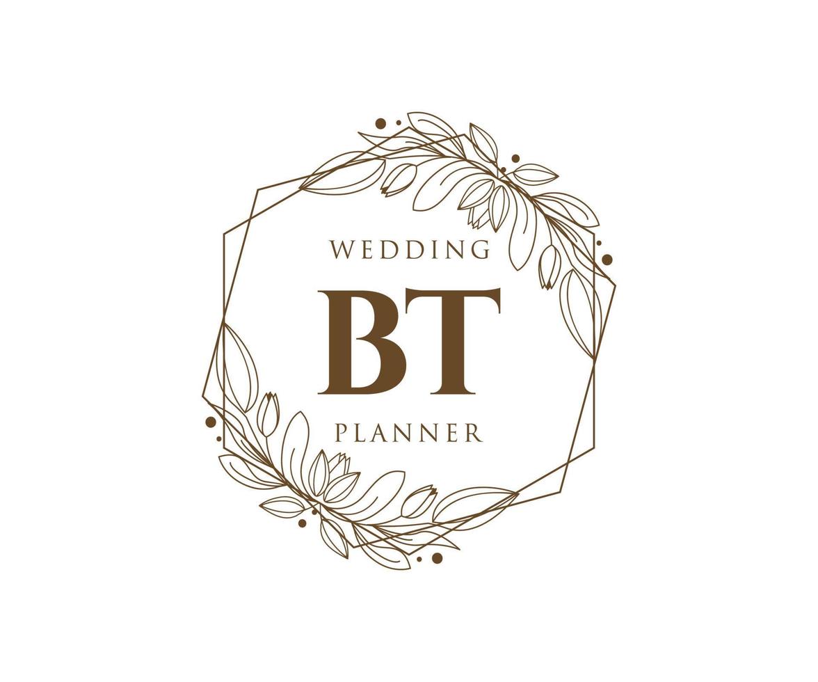 colección de logotipos de monograma de boda con letras iniciales bt, plantillas florales y minimalistas modernas dibujadas a mano para tarjetas de invitación, guardar la fecha, identidad elegante para restaurante, boutique, café en vector