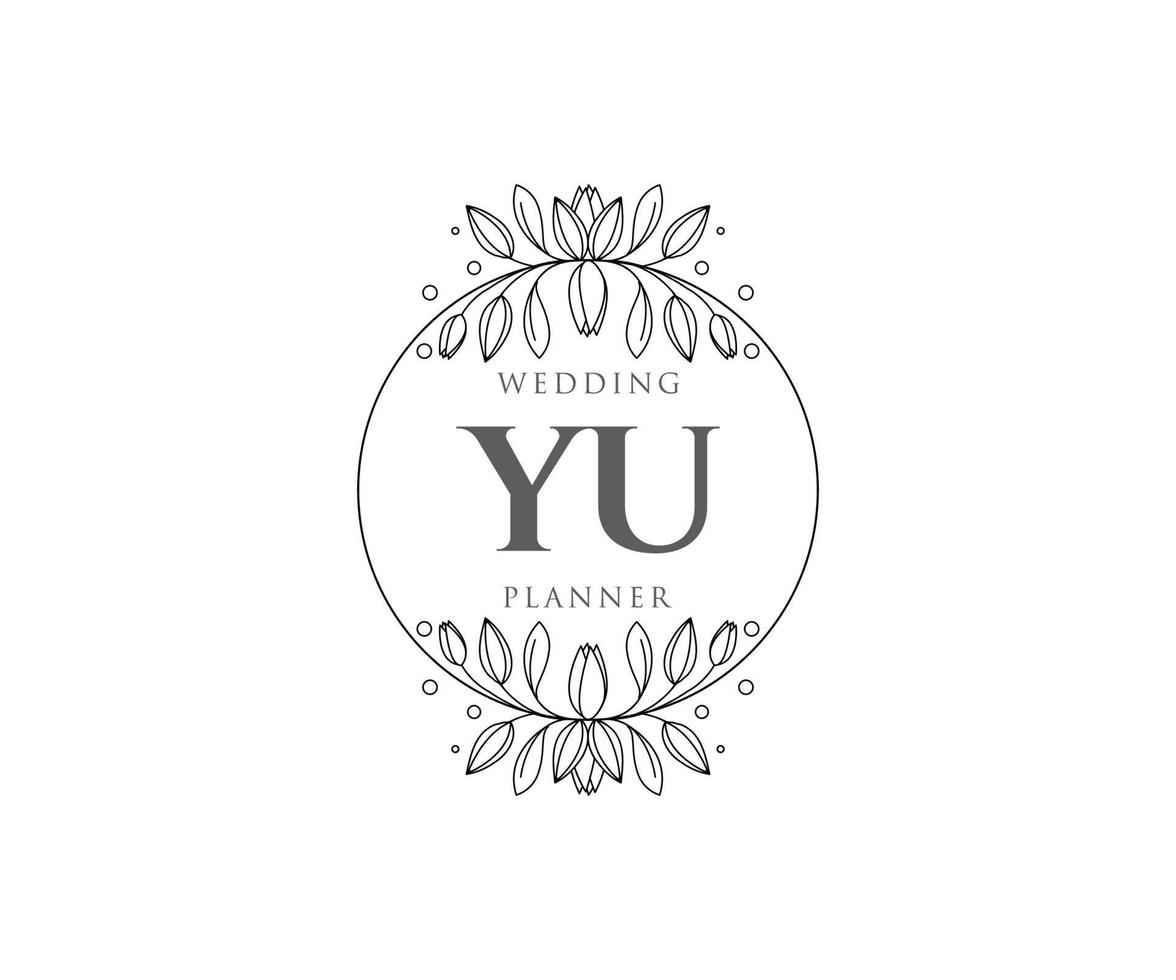 colección de logotipos de monograma de boda con letras iniciales de yu, plantillas florales y minimalistas modernas dibujadas a mano para tarjetas de invitación, guardar la fecha, identidad elegante para restaurante, boutique, café en vector