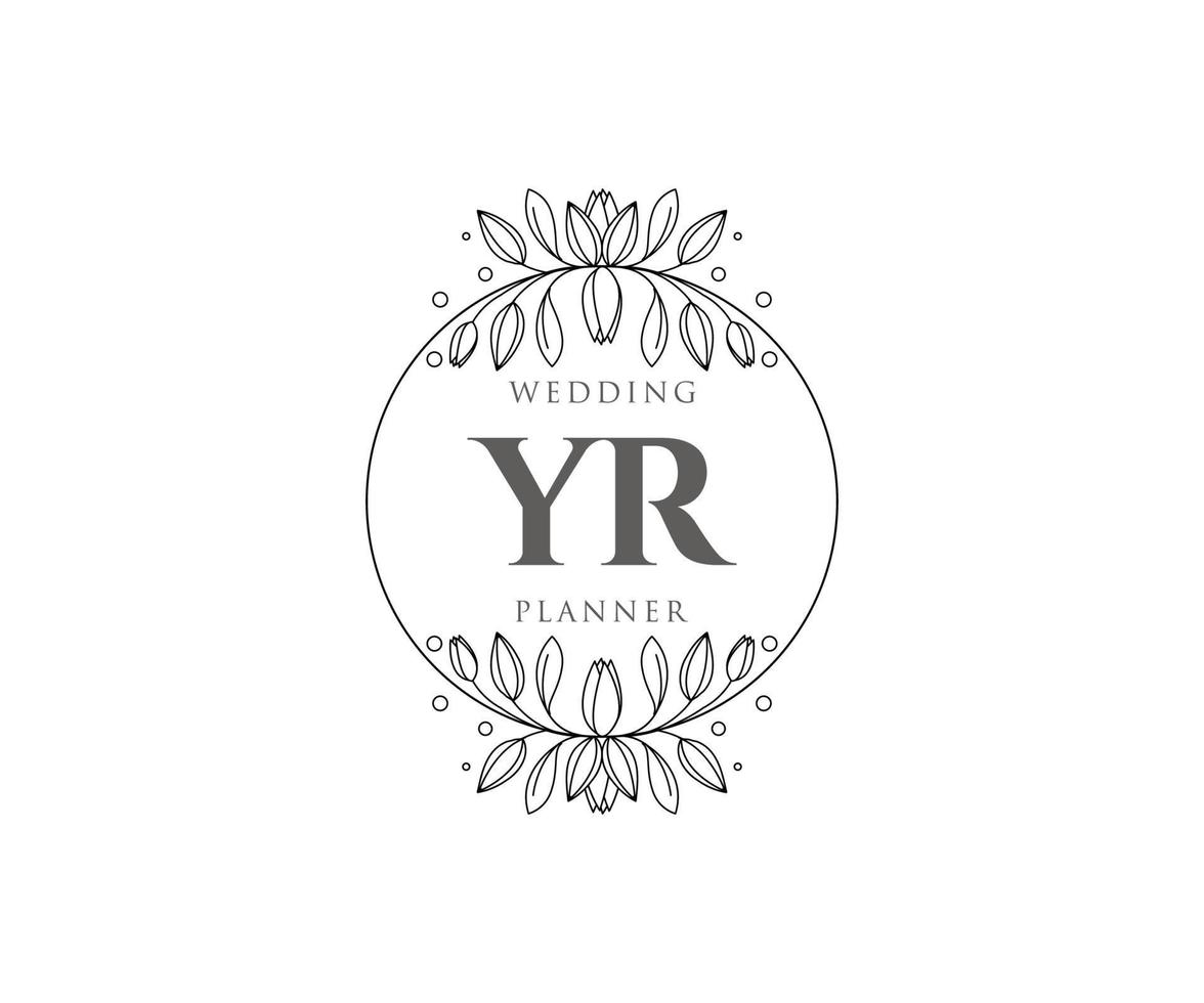 colección de logotipos de monograma de boda con letras iniciales de año, plantillas florales y minimalistas modernas dibujadas a mano para tarjetas de invitación, guardar la fecha, identidad elegante para restaurante, boutique, café en vector