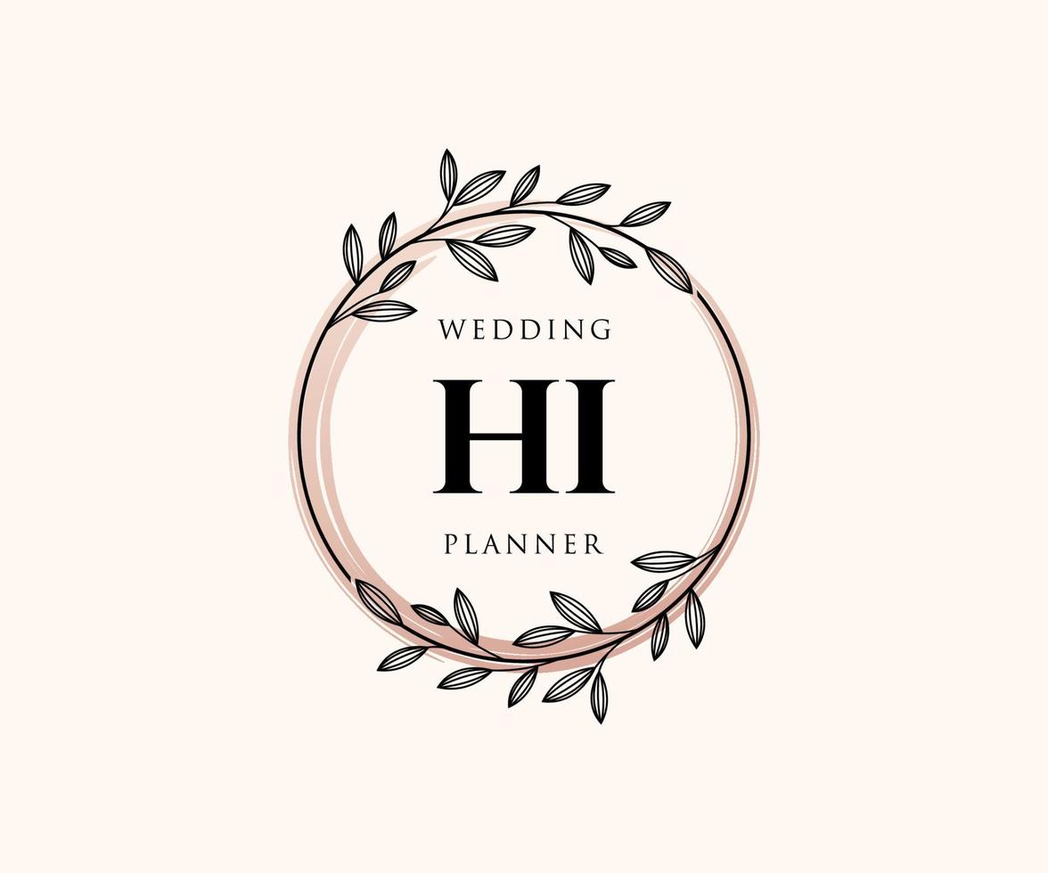 HI Initials letter Wedding monogram logos collection, hand drawn modern minimalistic and floral templates for Invitation cards, Save the Date, elegant identity for restaurant, boutique, cafe in vector