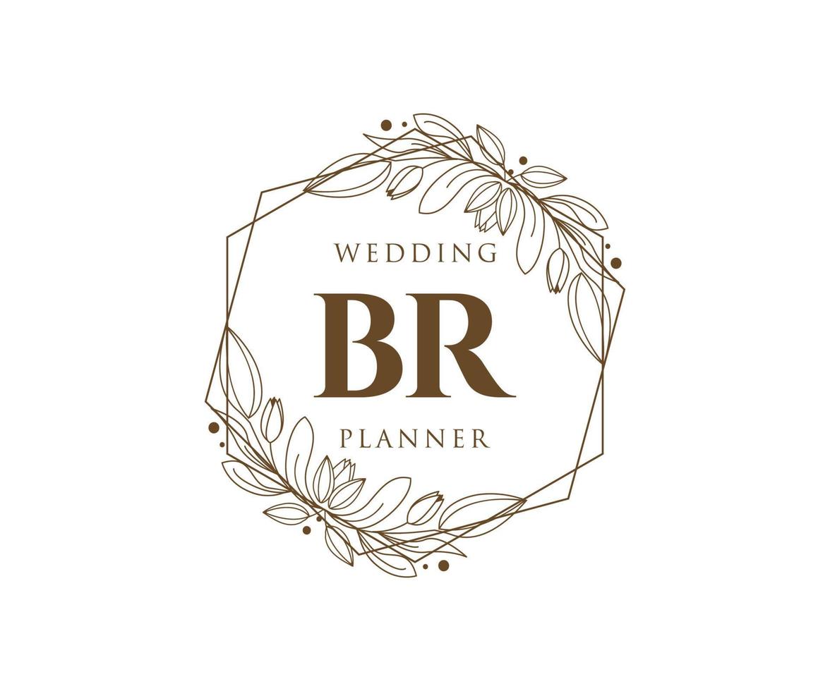 colección de logotipos de monograma de boda con letras iniciales de br, plantillas florales y minimalistas modernas dibujadas a mano para tarjetas de invitación, guardar la fecha, identidad elegante para restaurante, boutique, café en vectores