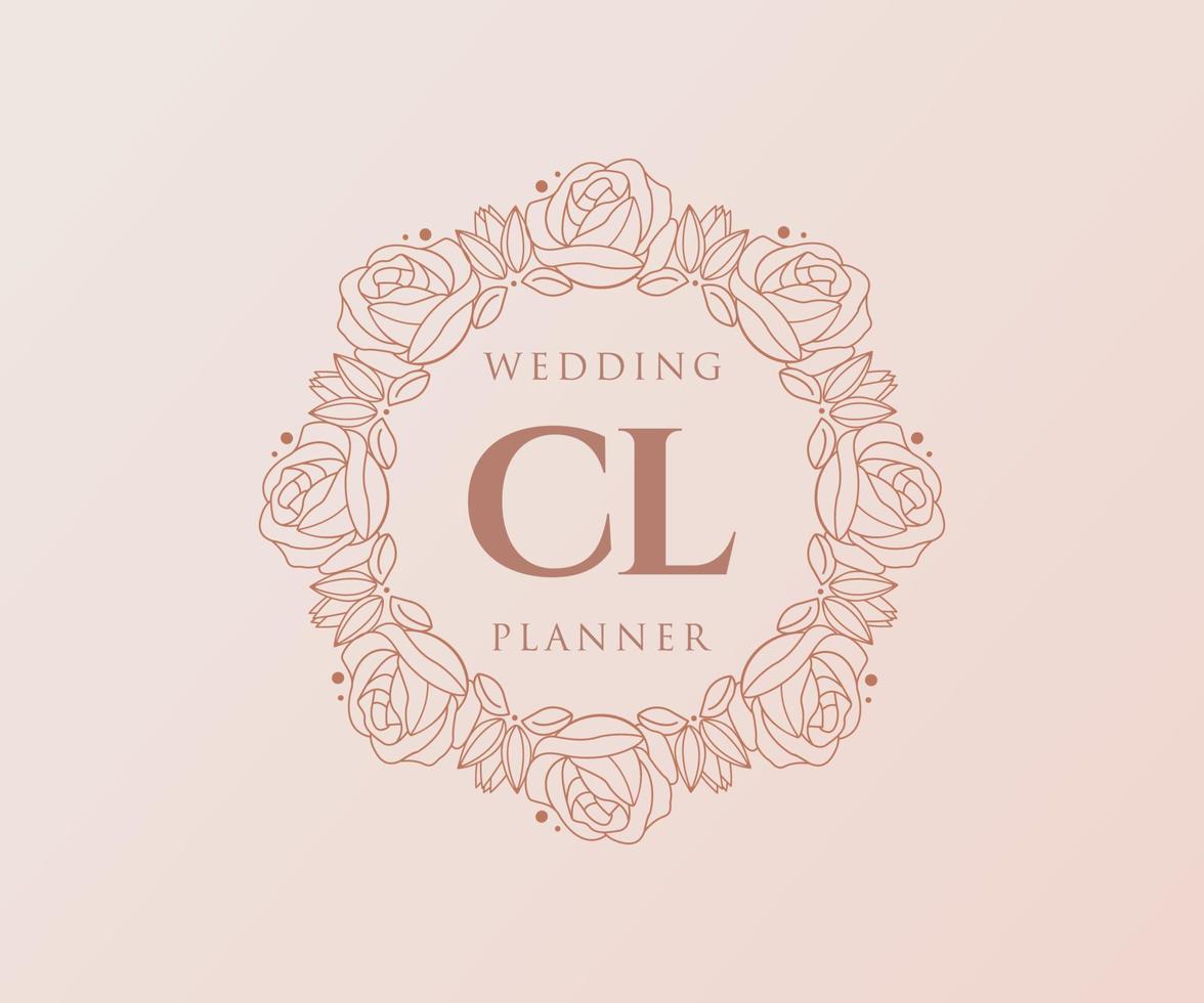 colección de logotipos de monograma de boda con letras iniciales cl, plantillas florales y minimalistas modernas dibujadas a mano para tarjetas de invitación, guardar la fecha, identidad elegante para restaurante, boutique, café en vector