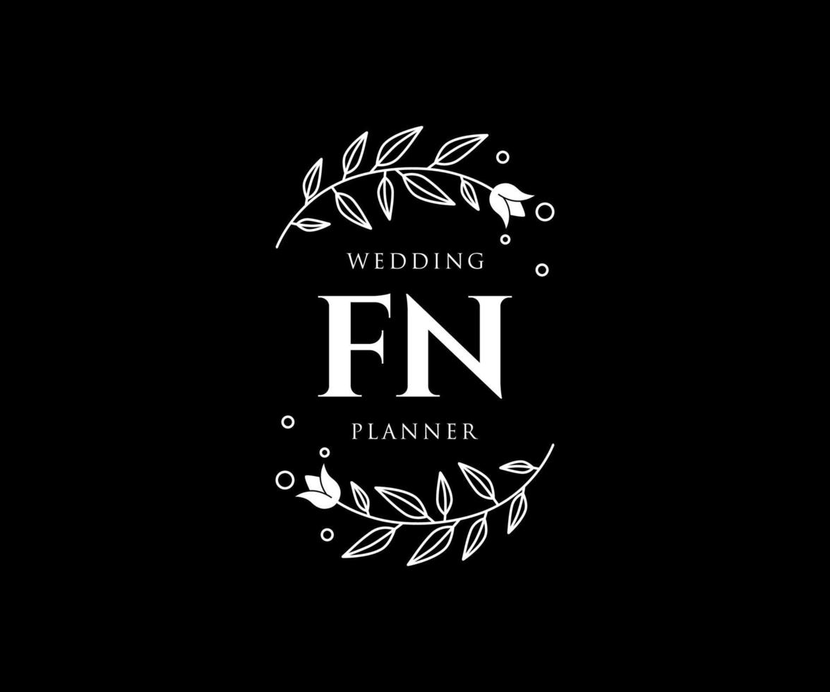 colección de logotipos de monogramas de boda con letras iniciales fn, plantillas florales y minimalistas modernas dibujadas a mano para tarjetas de invitación, guardar la fecha, identidad elegante para restaurante, boutique, café en vectores