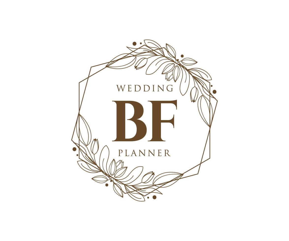 colección de logotipos de monograma de boda con letras iniciales bf, plantillas florales y minimalistas modernas dibujadas a mano para tarjetas de invitación, guardar la fecha, identidad elegante para restaurante, boutique, café en vector