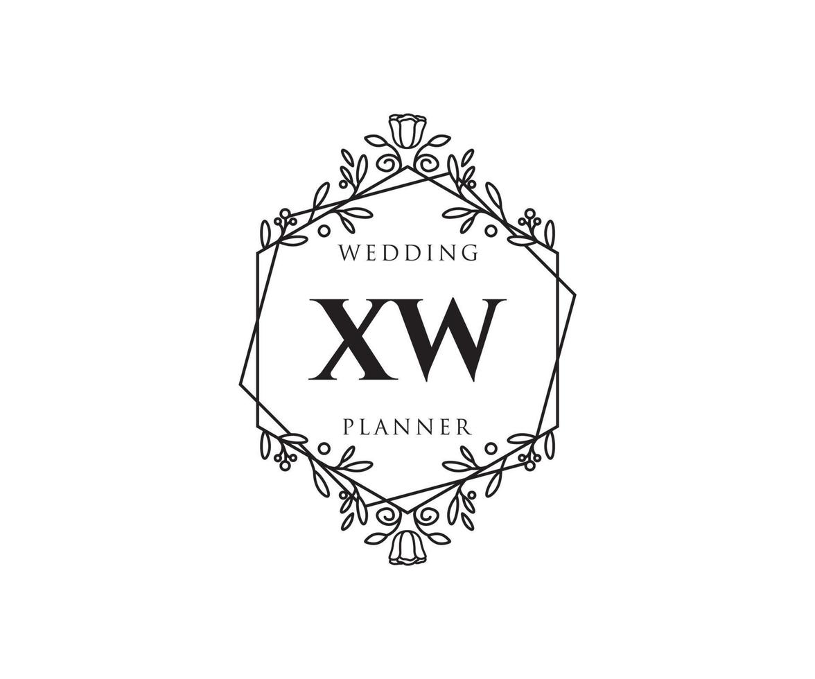 colección de logotipos de monograma de boda con letras iniciales xw, plantillas florales y minimalistas modernas dibujadas a mano para tarjetas de invitación, guardar la fecha, identidad elegante para restaurante, boutique, café en vector