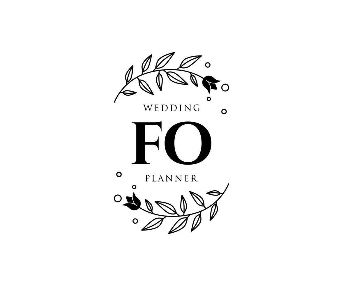 colección de logotipos de monogramas de boda con letras iniciales fo, plantillas florales y minimalistas modernas dibujadas a mano para tarjetas de invitación, guardar la fecha, identidad elegante para restaurante, boutique, café en vector