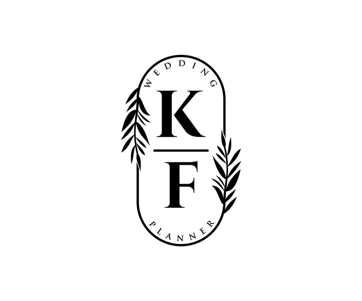 colección de logotipos de monograma de boda con letras iniciales kf, plantillas florales y minimalistas modernas dibujadas a mano para tarjetas de invitación, guardar la fecha, identidad elegante para restaurante, boutique, café en vector