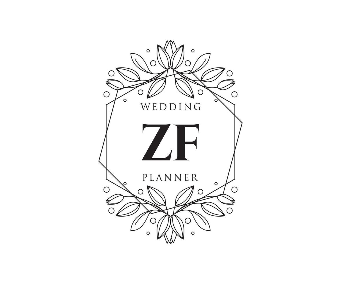 colección de logotipos de monograma de boda con letras iniciales zf, plantillas florales y minimalistas modernas dibujadas a mano para tarjetas de invitación, guardar la fecha, identidad elegante para restaurante, boutique, café en vector